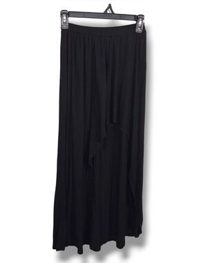 Small Deb Y2K High Low Black Skirt Elastic Waistband Goth Flowy Stretch